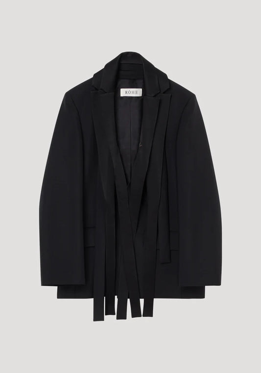 Deconstructed Satin Lapel Suit Jacket in Black