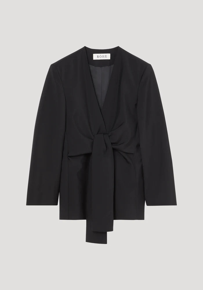 Sleeve Clinched Blazer Top in Black