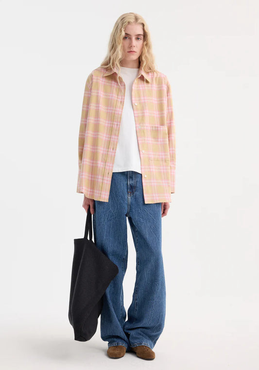 Check Flannel Overshirt in Pink Beige Check