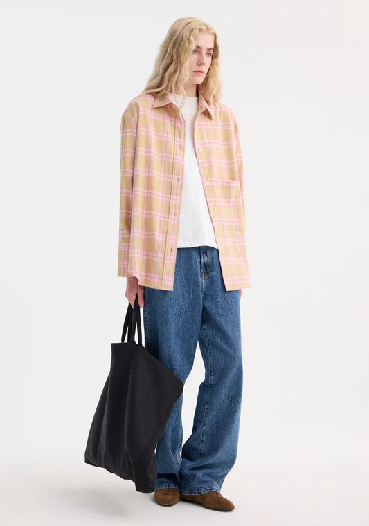 Check Flannel Overshirt in Pink Beige Check