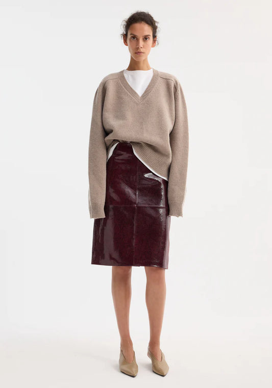 Snake Leather Skirt in Burgundy Snake