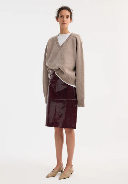 Snake Leather Skirt in Burgundy Snake