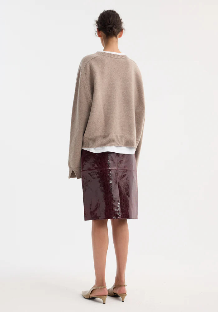 Snake Leather Skirt in Burgundy Snake