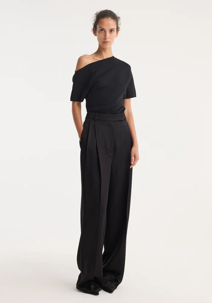 High Waisted Satin Trousers in Black