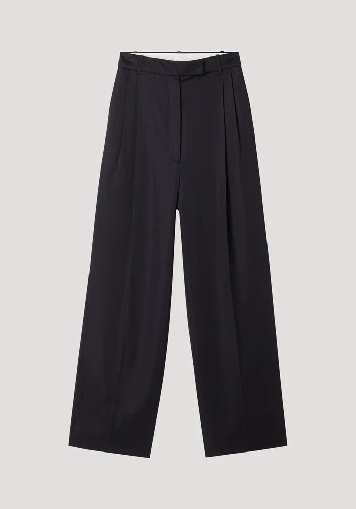 High Waisted Satin Trousers in Black