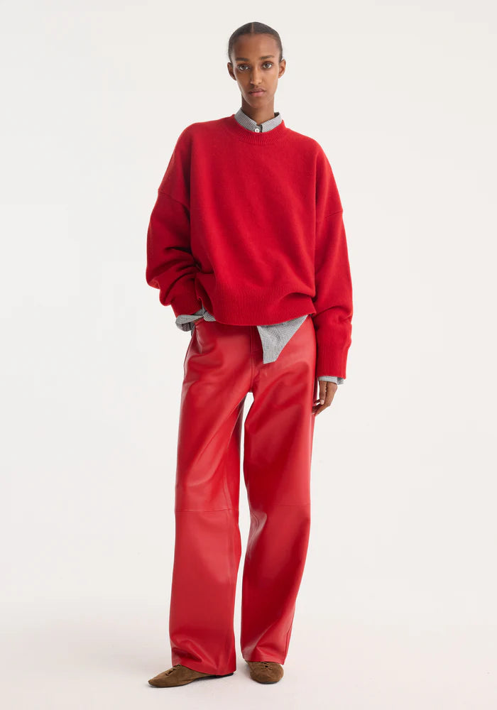 Baggy Leather Trousers in Red