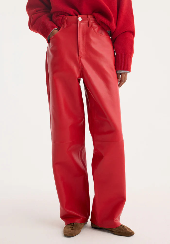 Baggy Leather Trousers in Red