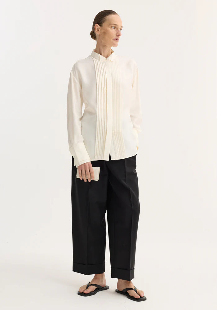 Shaped Tuxedo Silk Shirt in Cream