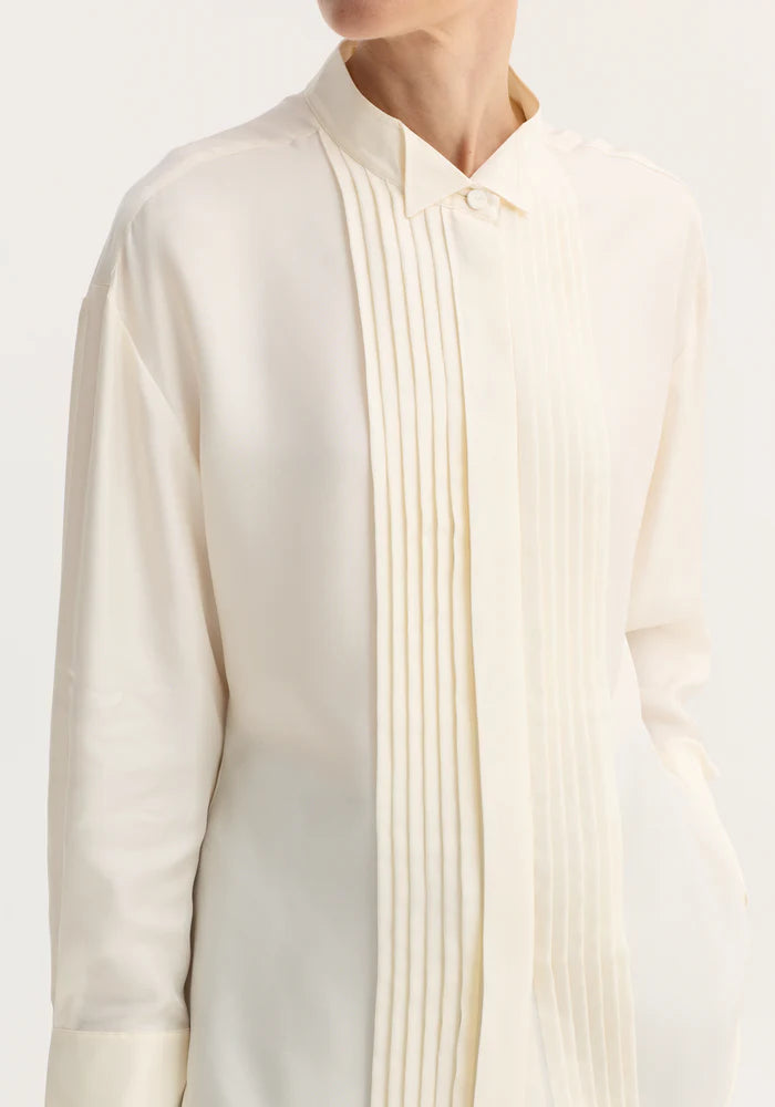 Shaped Tuxedo Silk Shirt in Cream
