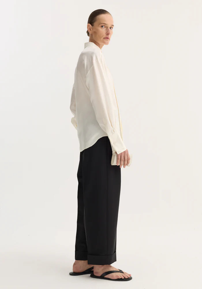 Shaped Tuxedo Silk Shirt in Cream