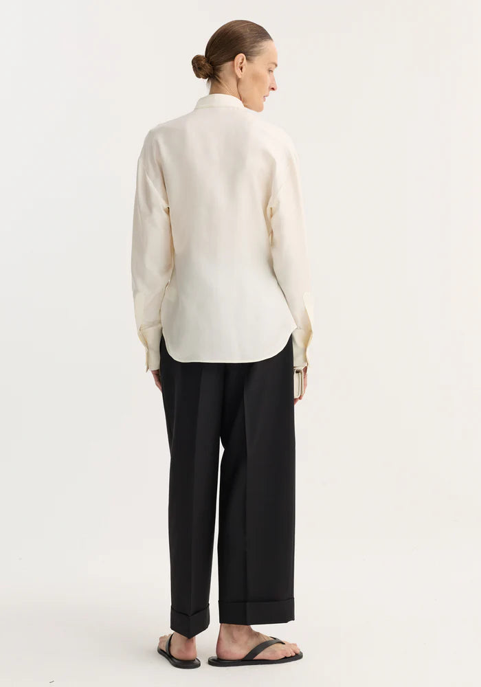 Shaped Tuxedo Silk Shirt in Cream