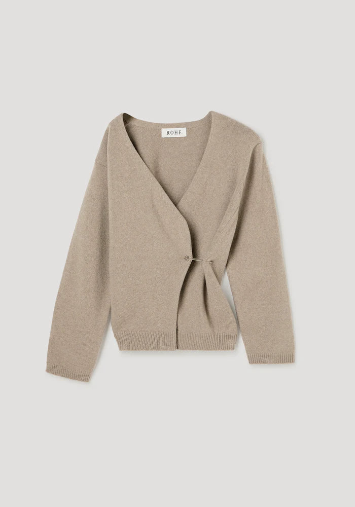 Off-Shoulder Wrap Cardigan in Light Taupe
