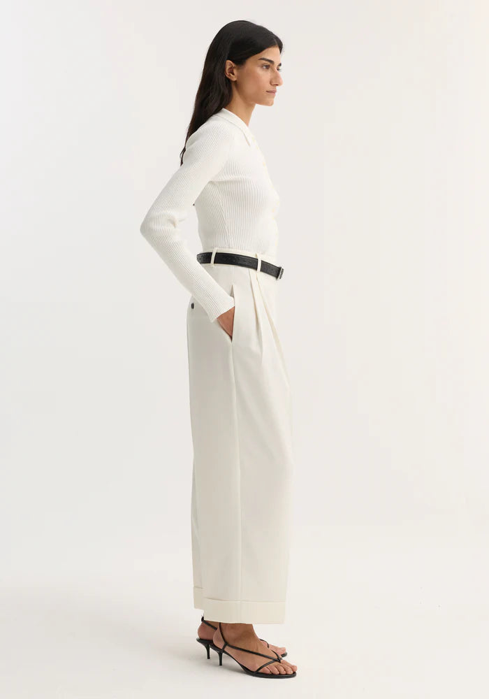 High Waist Turn Up Trousers in Off White