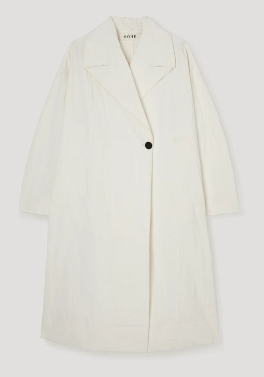 Oversized Crushed Cotton Coat in Off White