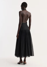 Pleated Muslin Halter Dress in Black