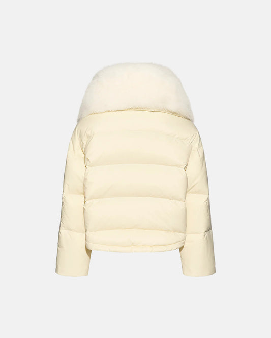 Short Down Jacket with Fox Trim in White