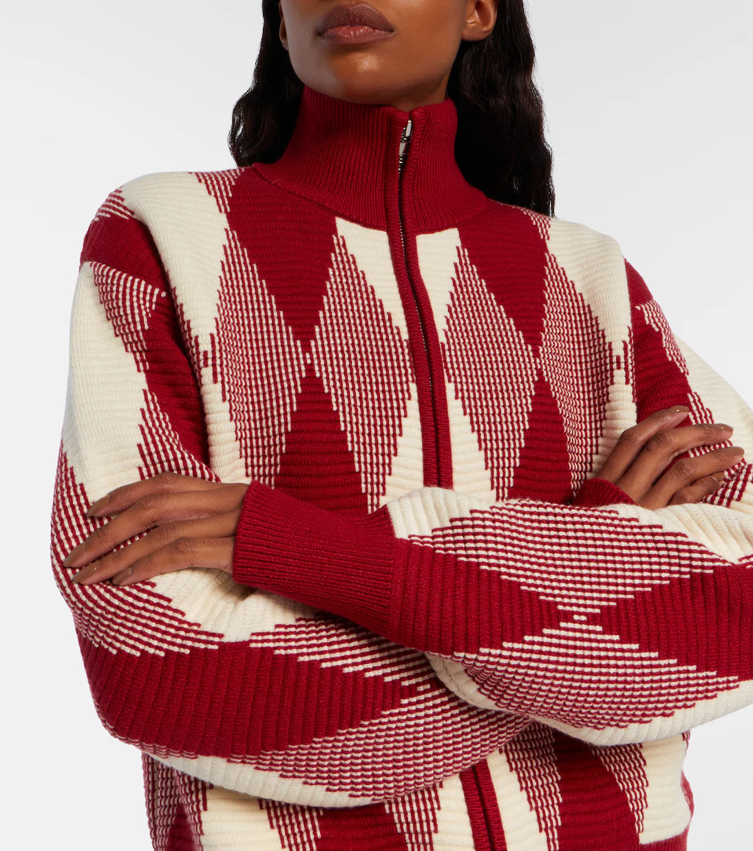 Karina Jacquard Knit Jacket in Red Dahlia