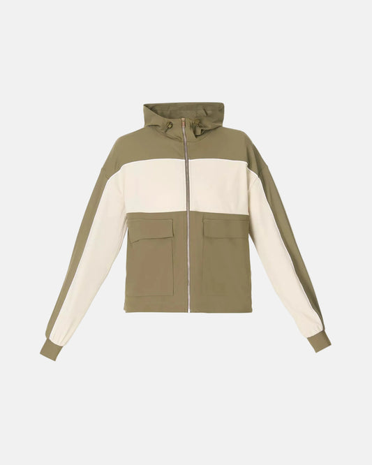 Explorer Patch Pocket Zip Through Hoodie in Khaki