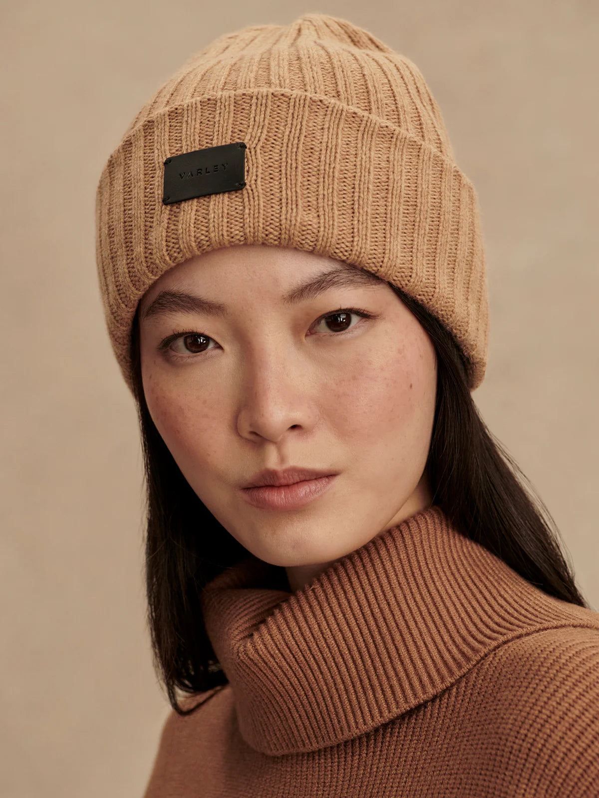 Elva Chunky Rib Beanie in Camel