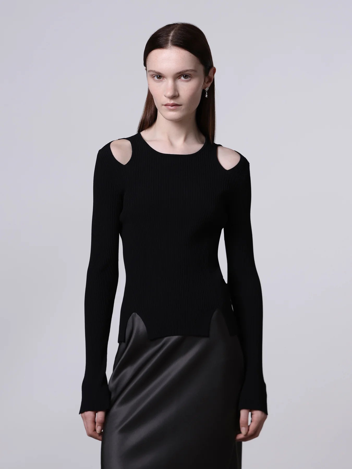 Cut-Out Long Sleeve Top in Black