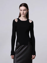 Cut-Out Long Sleeve Top in Black