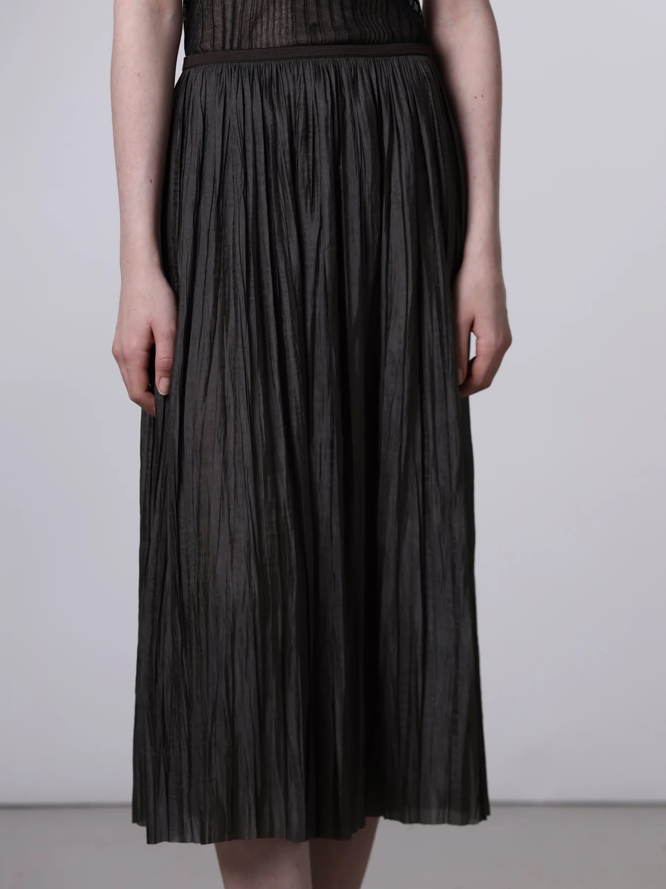 Plisse Midi Skirt in Brown