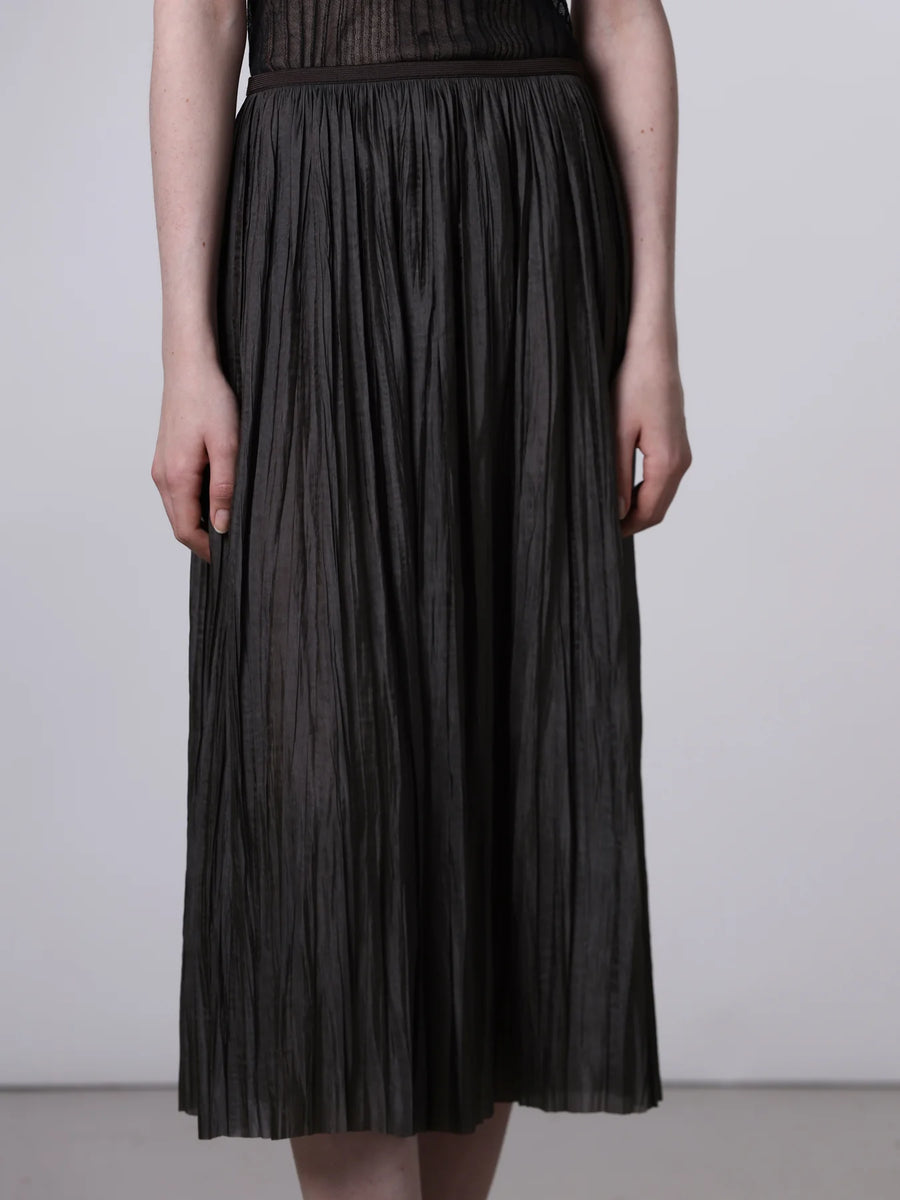 Plisse Midi Skirt in Brown