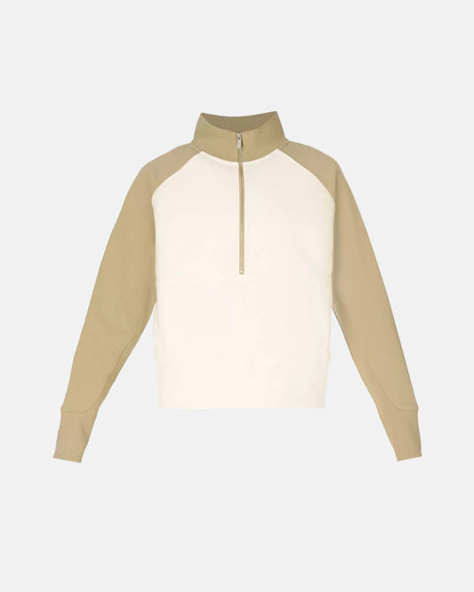 Revive Half Zip Colourblock Sweatshirt in Baygreen Coconut Cream