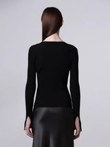 Cut-Out Long Sleeve Top in Black
