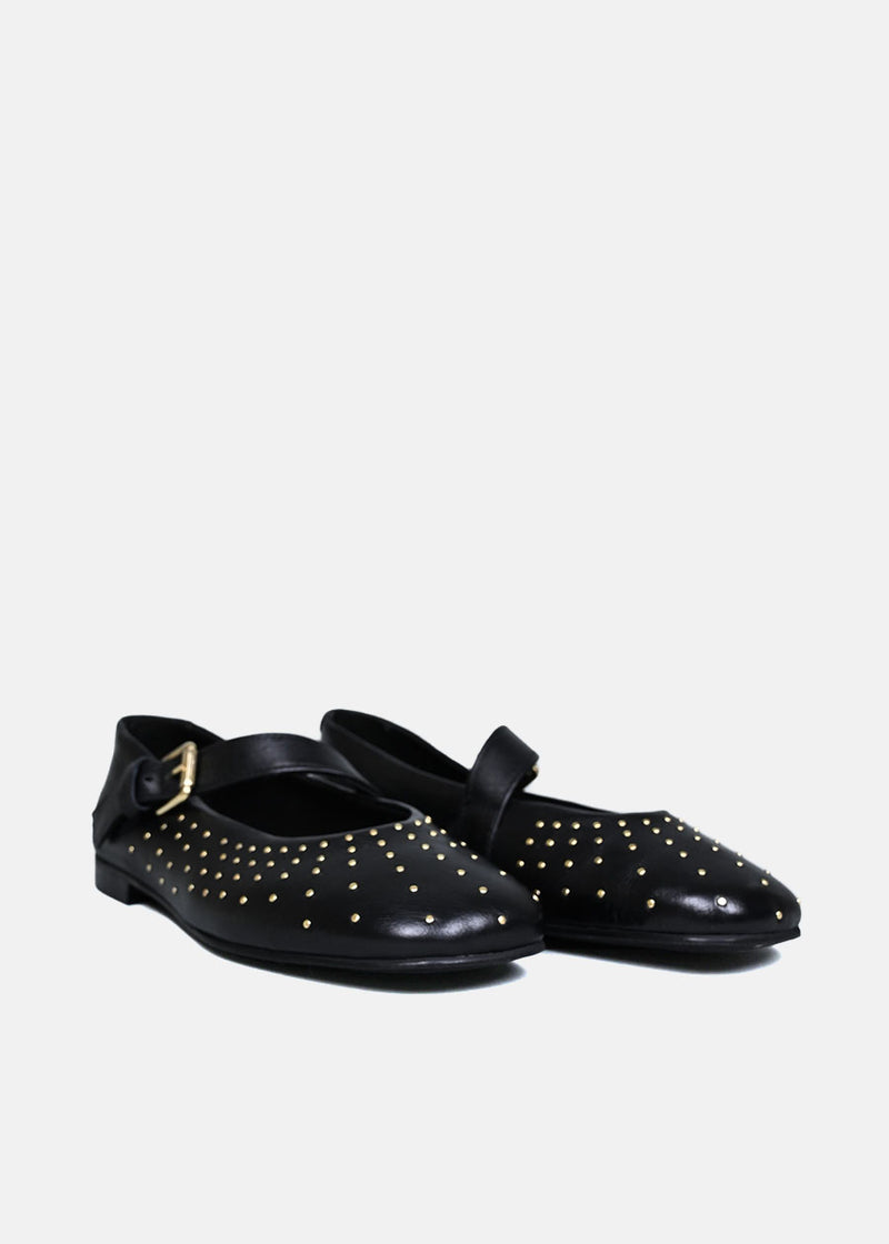 Ballerina Flats with Gold Studs in Black