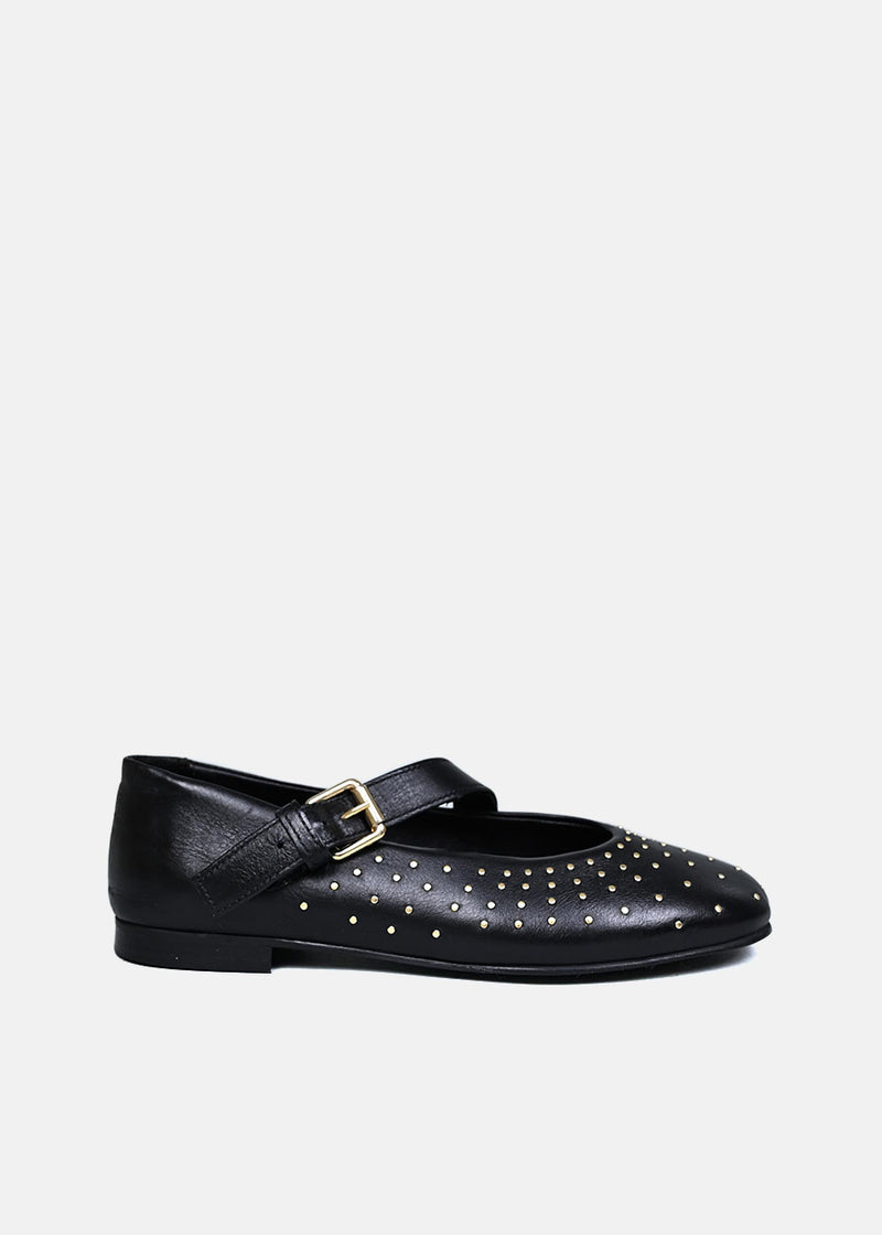 Ballerina Flats with Gold Studs in Black