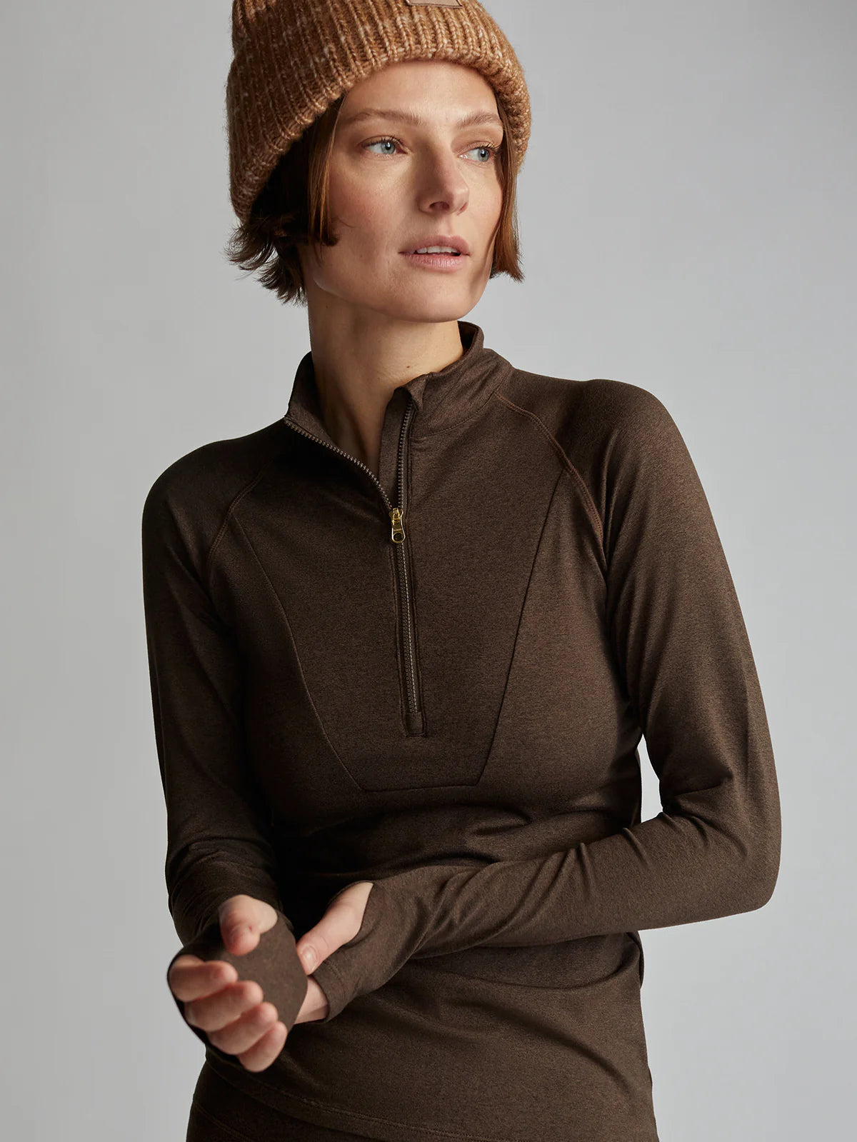 Always Warm Half-Zip Baselayer Top in Deep Chocolate Marl