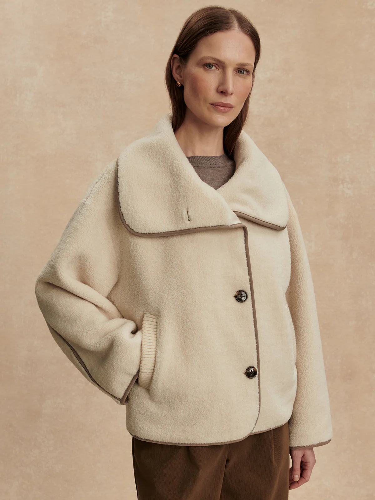 Romane Boxy Sherpa Jacket in Sandshell