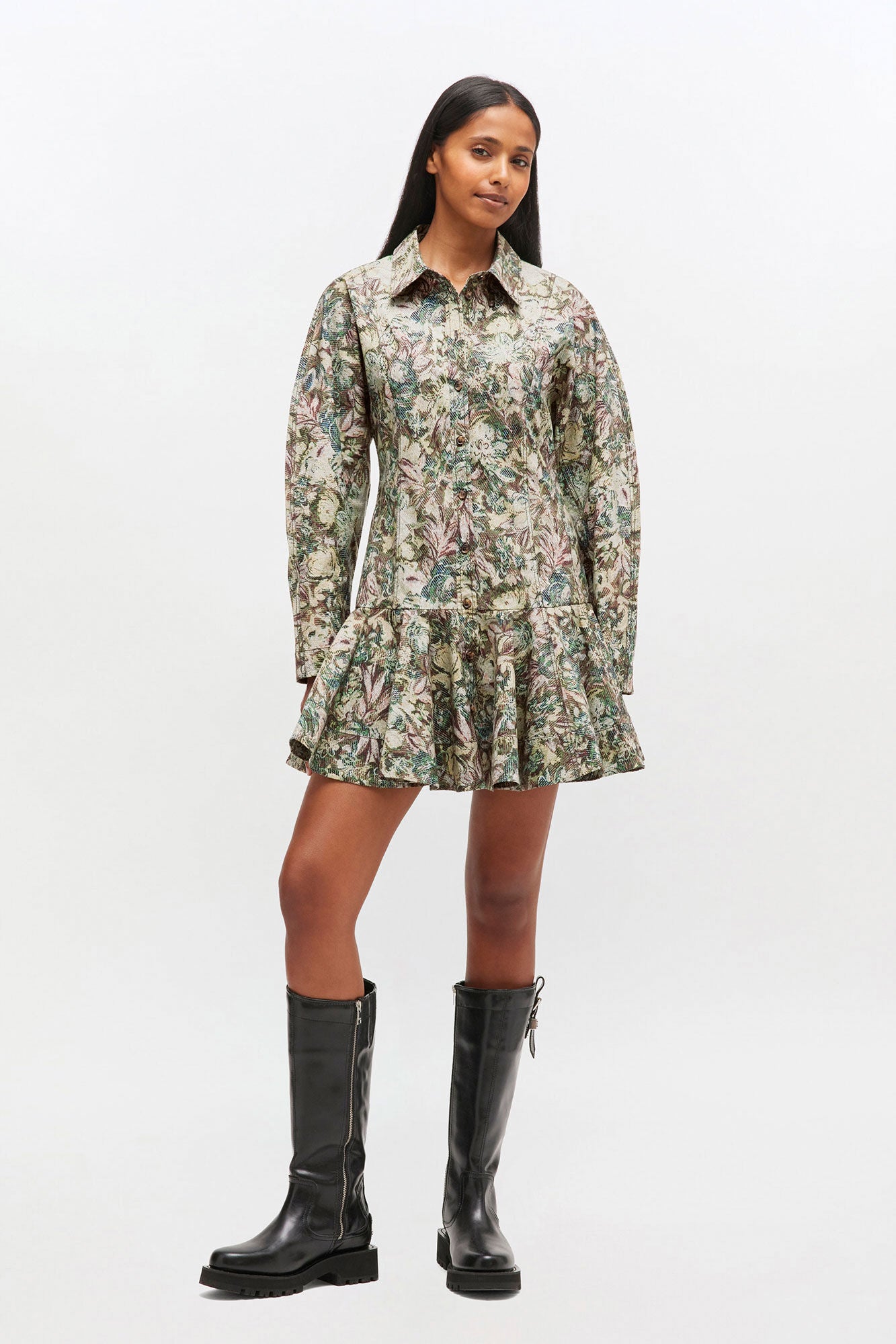 Tapestry Floral Shirt Dress in Jadeite
