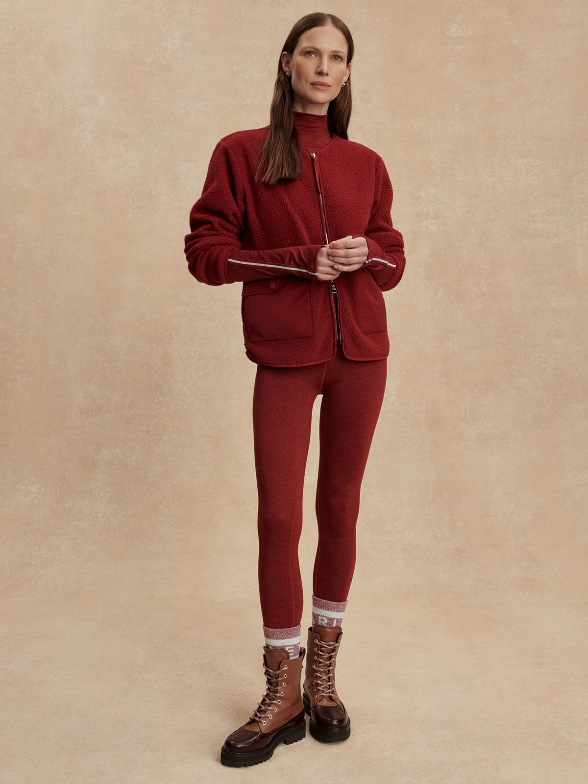 Marina Collarless Fleece in Red Dahlia