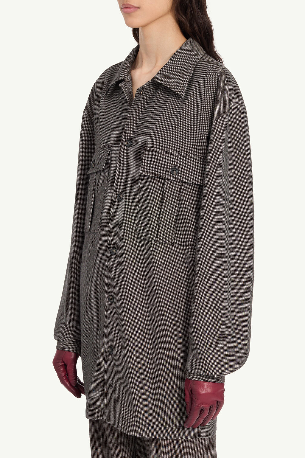 Tweed Shirt Dress in Brown and Beige
