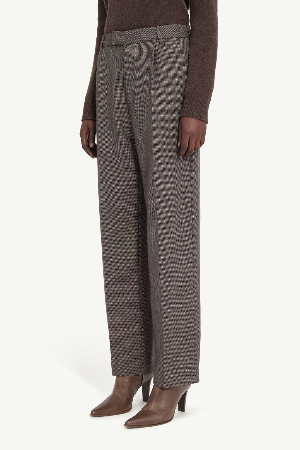 Light Tweed Tailored Trousers in Brown and Beige