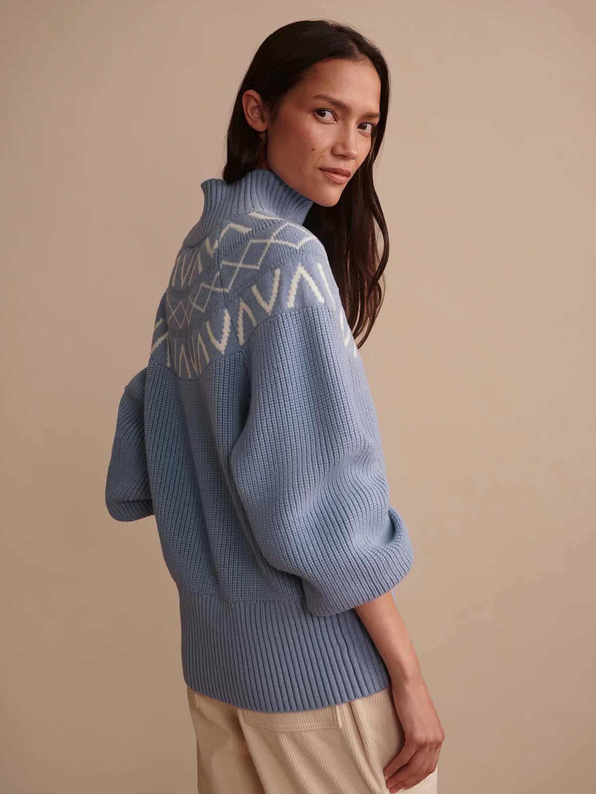 Marcie Fair Isle Yoke Knit in Glacier Blue