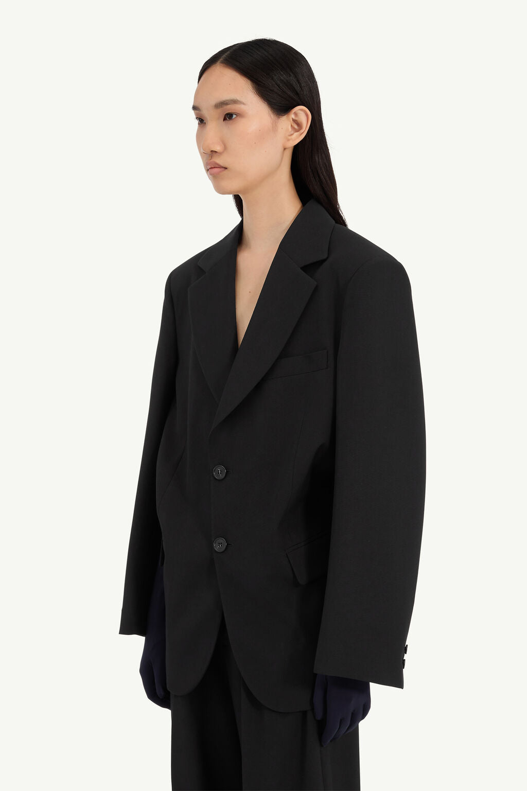 Wool Blend Blazer with Gloves in Black