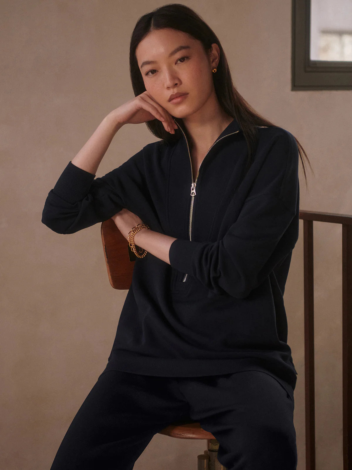 Masie Longline Sweat in Navy