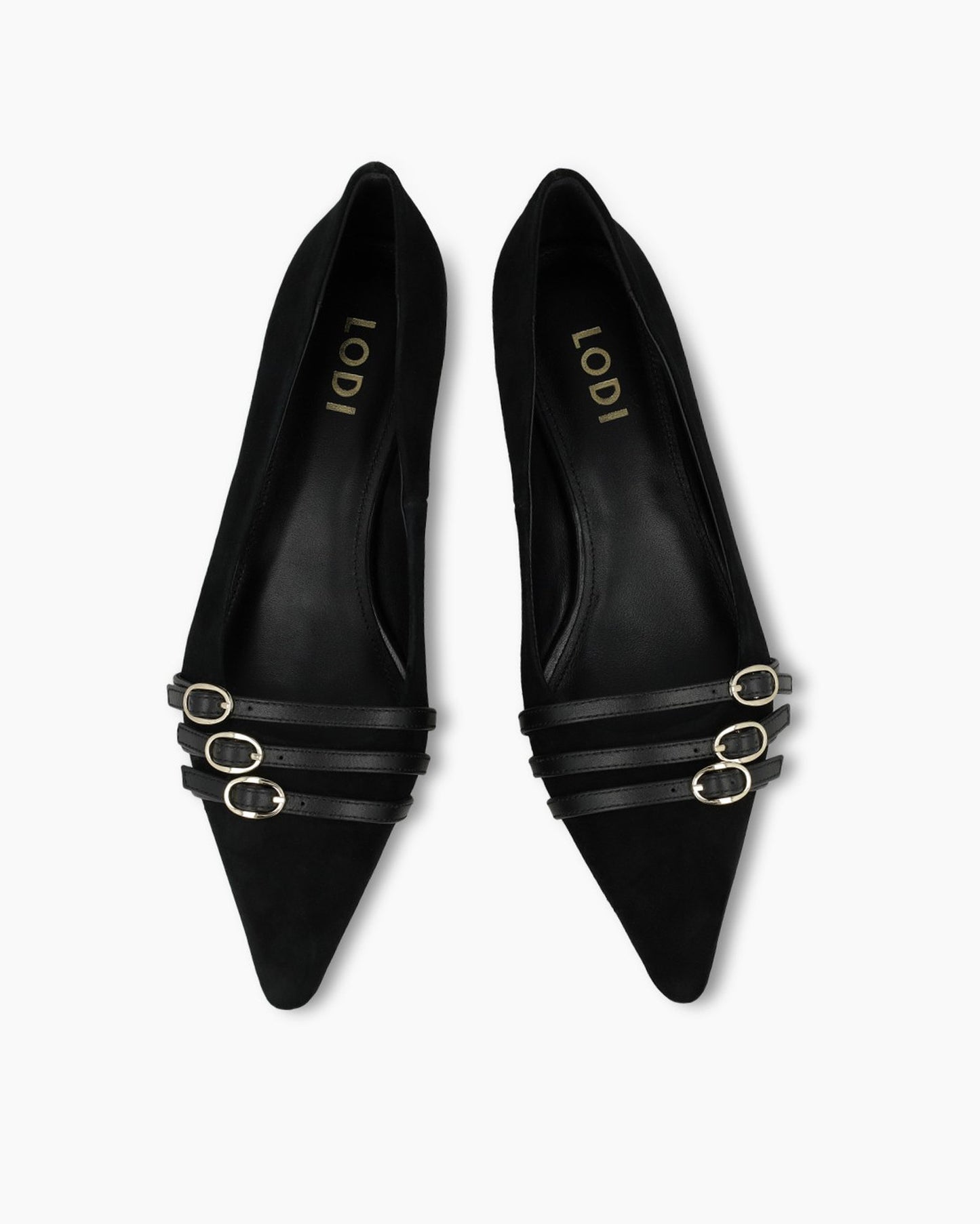 Roma Triple Buckle Heels in Black Suede