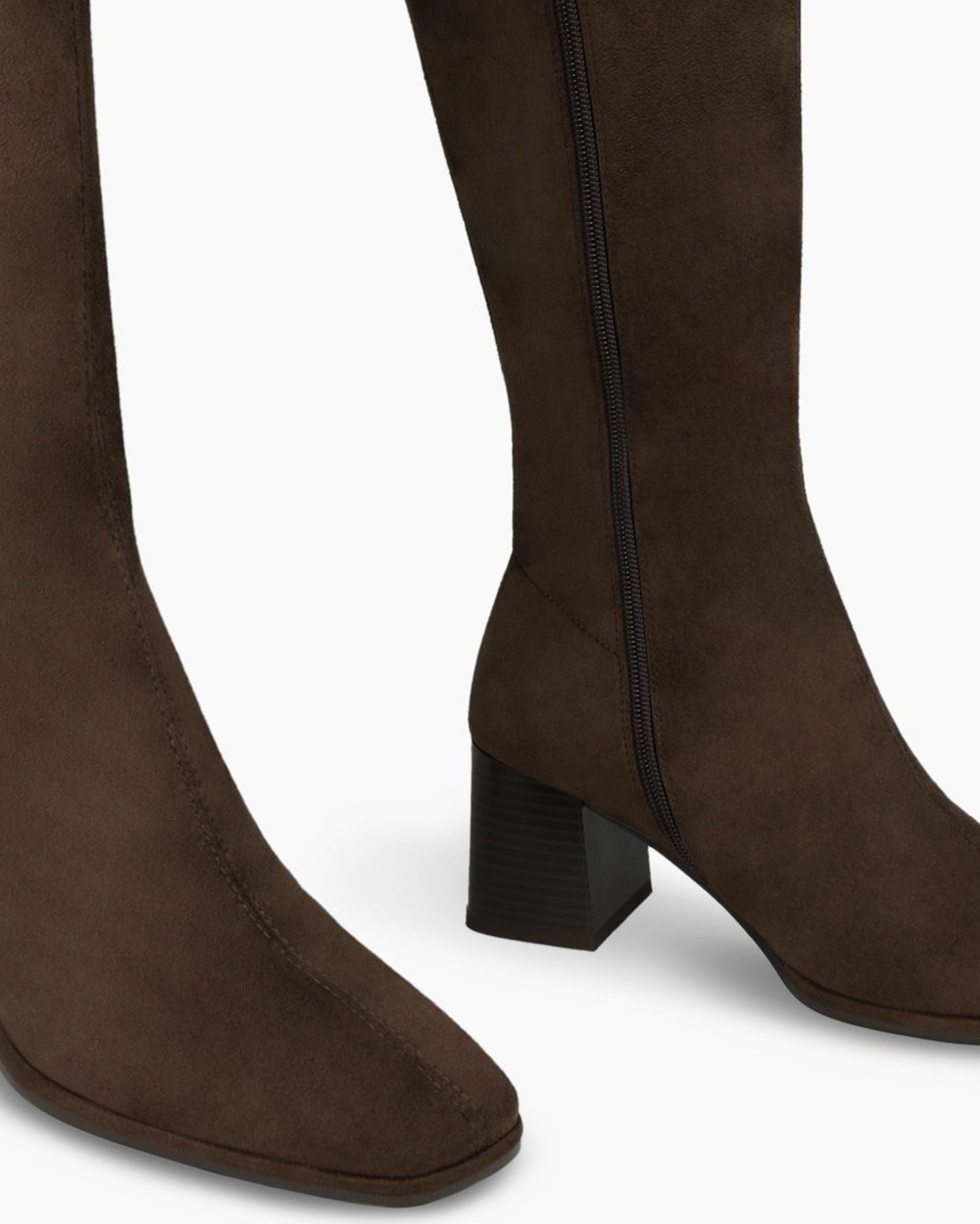 Halbor High Block Heel Boot in Brown Suede