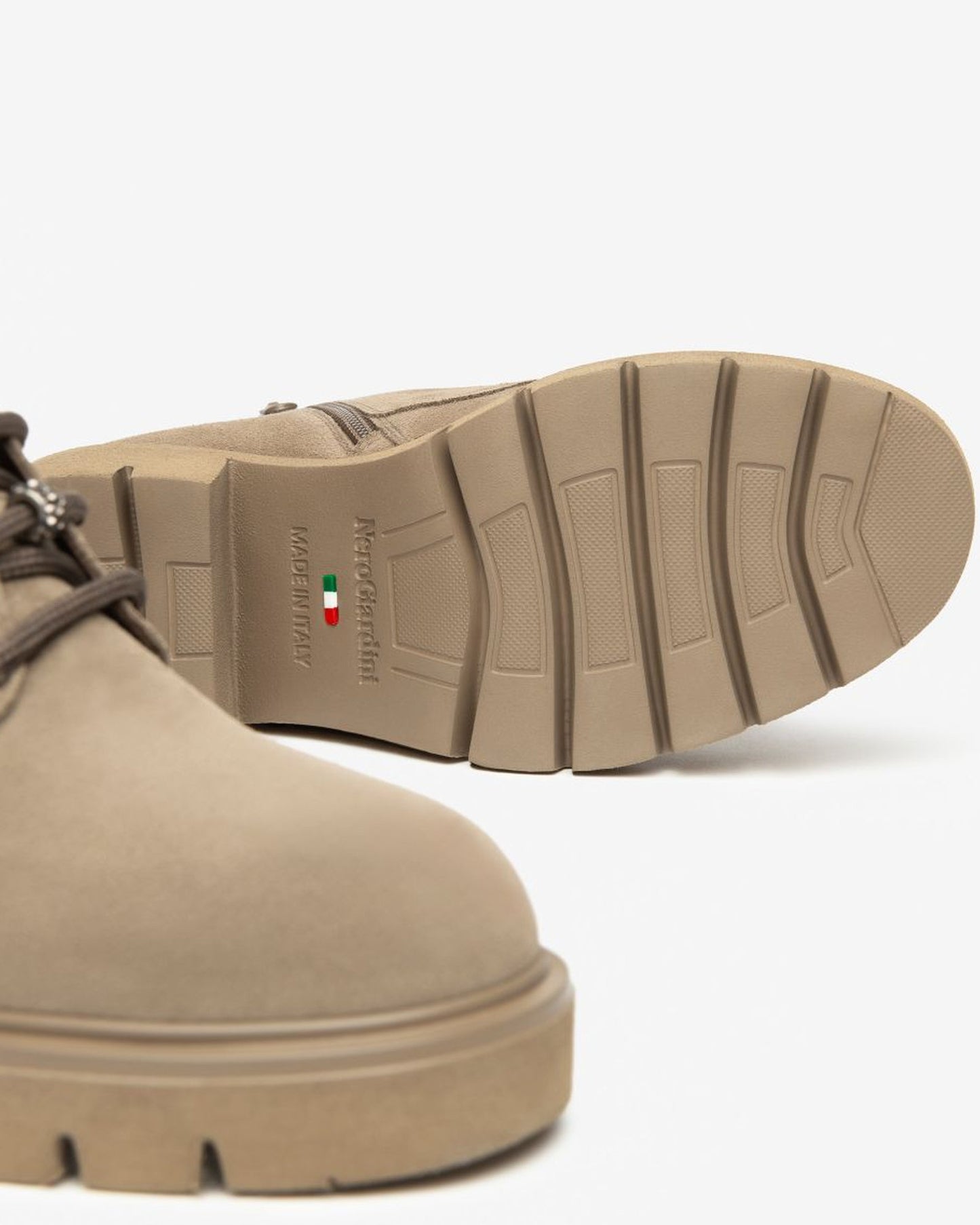 Suede Lace Up Combat Boot in Taupe