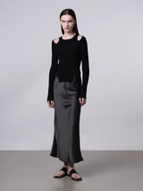 Cut-Out Long Sleeve Top in Black