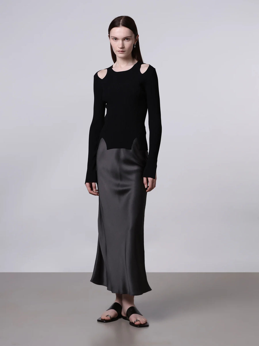 Cut-Out Long Sleeve Top in Black