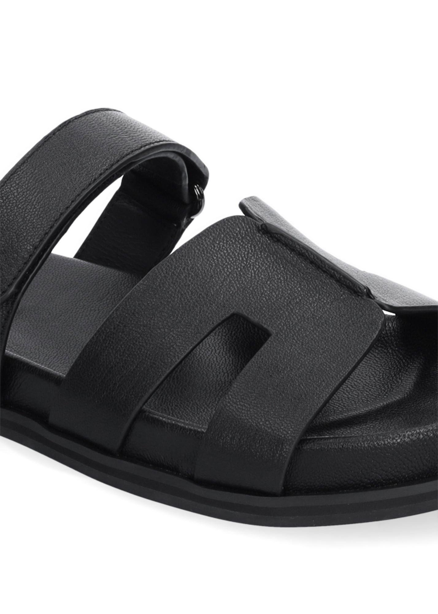 MINDY FLAT SANDAL - BLACK LEATHER - BIBI LOU