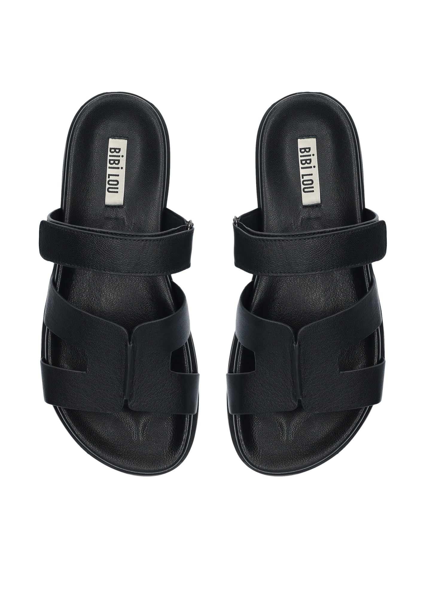 MINDY FLAT SANDAL - BLACK LEATHER - BIBI LOU