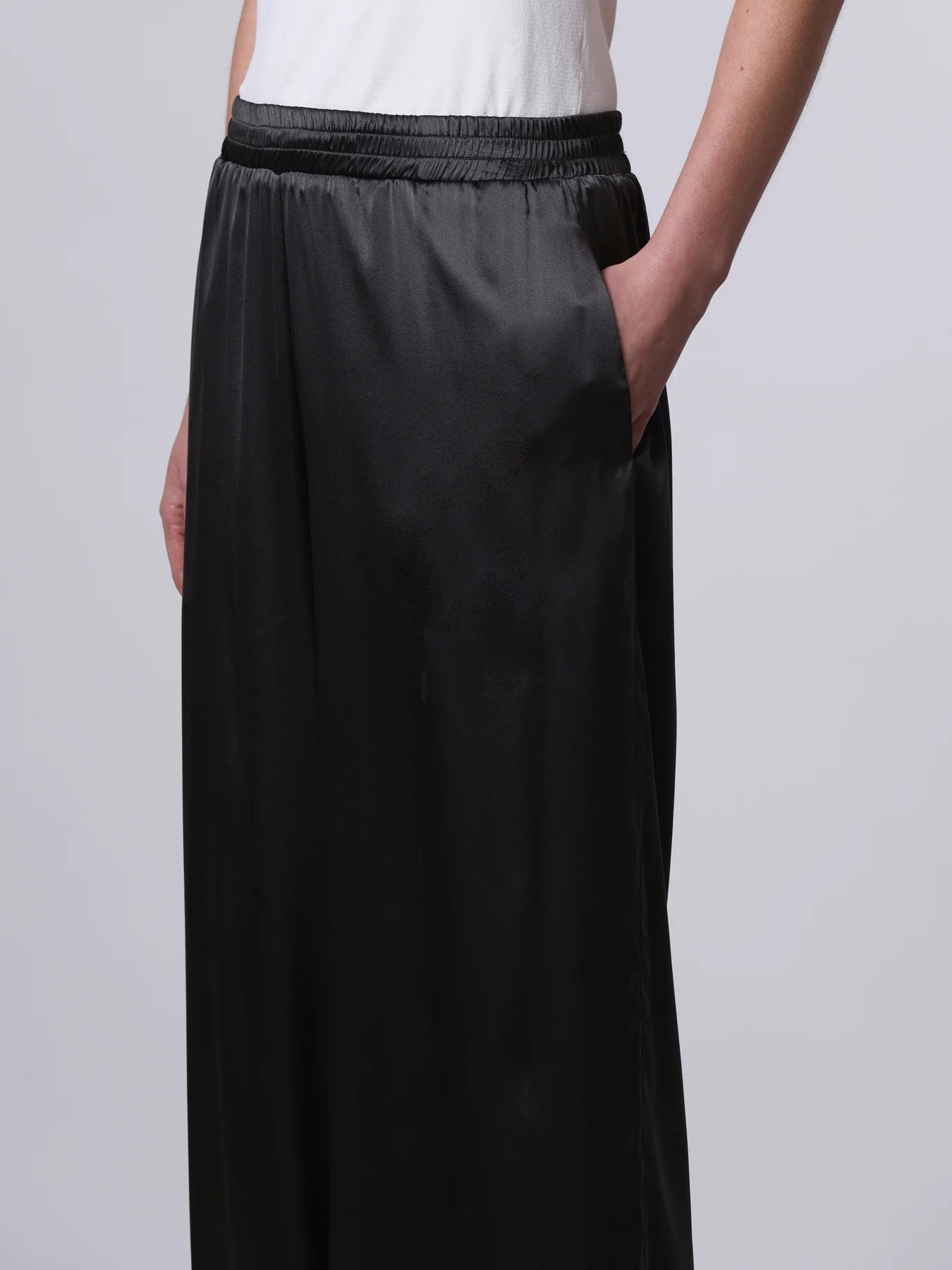 Elasticated Wide Leg Silk Pants in Black