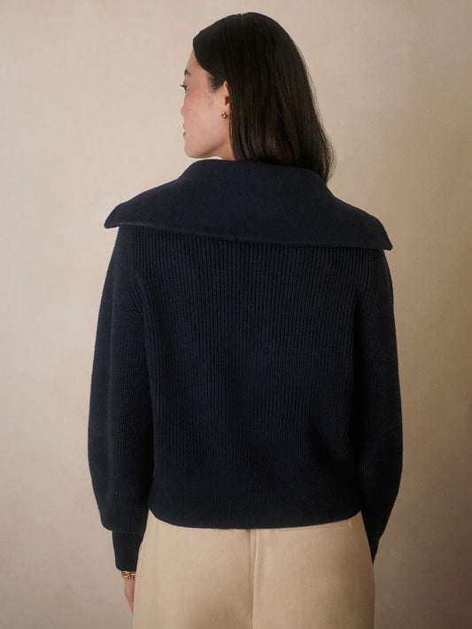 Maura Half Zip Rib Knit in Navy