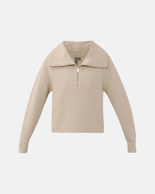 Peaceful Rib Half Zip Cropped Sweatshirt in Dusk Beige